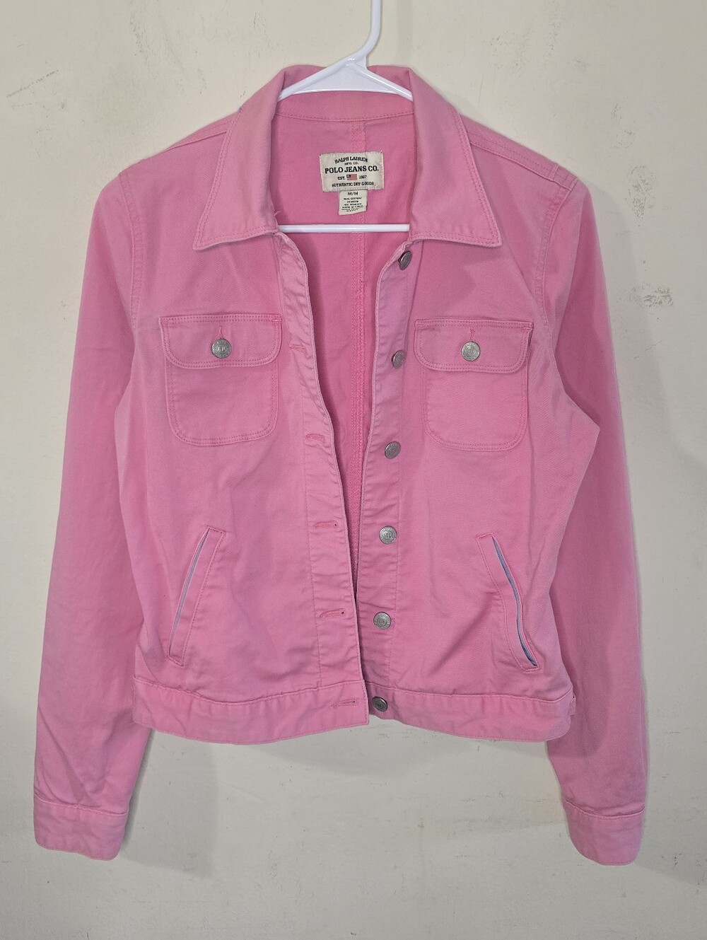 Vintage Polo Jeans Co Ralph Lauren Pink Trucker Jacket Womens M Stretch Denim